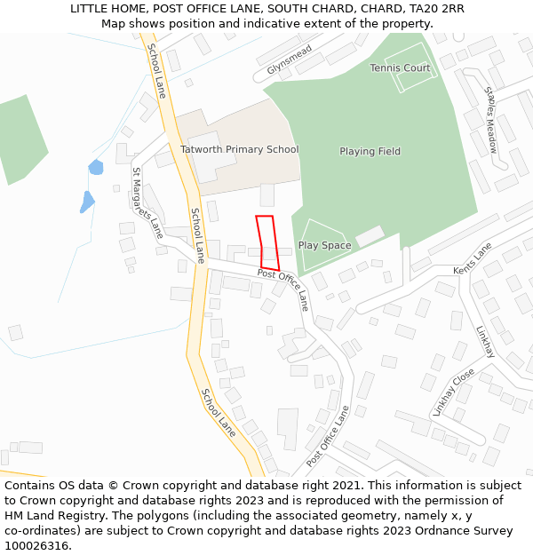 LITTLE HOME, POST OFFICE LANE, SOUTH CHARD, CHARD, TA20 2RR: Location map and indicative extent of plot