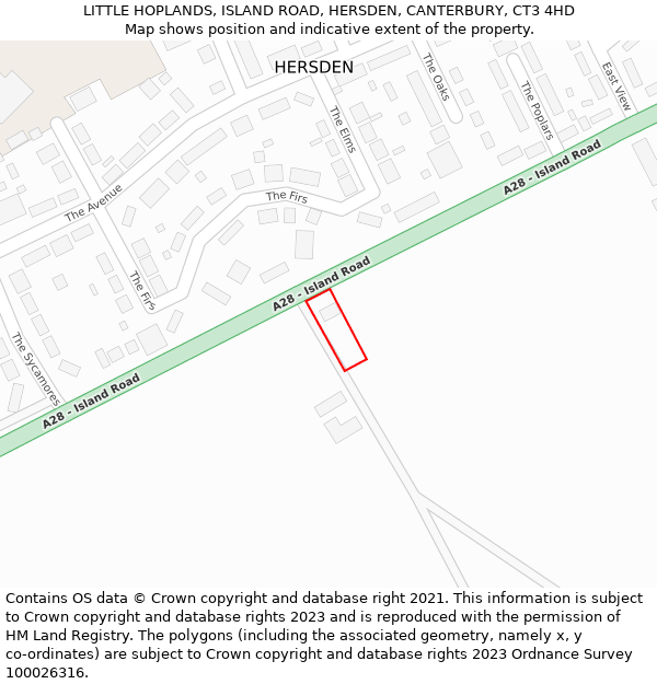 LITTLE HOPLANDS, ISLAND ROAD, HERSDEN, CANTERBURY, CT3 4HD: Location map and indicative extent of plot