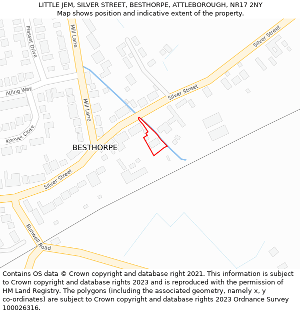 LITTLE JEM, SILVER STREET, BESTHORPE, ATTLEBOROUGH, NR17 2NY: Location map and indicative extent of plot