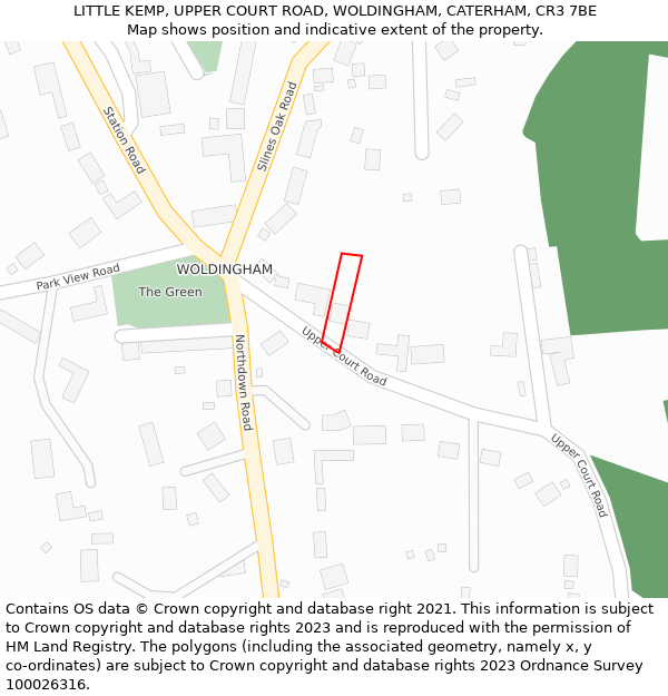 LITTLE KEMP, UPPER COURT ROAD, WOLDINGHAM, CATERHAM, CR3 7BE: Location map and indicative extent of plot