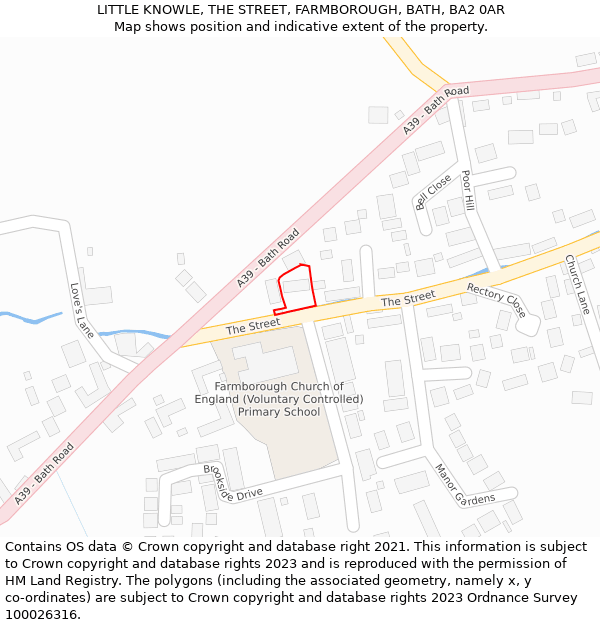 LITTLE KNOWLE, THE STREET, FARMBOROUGH, BATH, BA2 0AR: Location map and indicative extent of plot