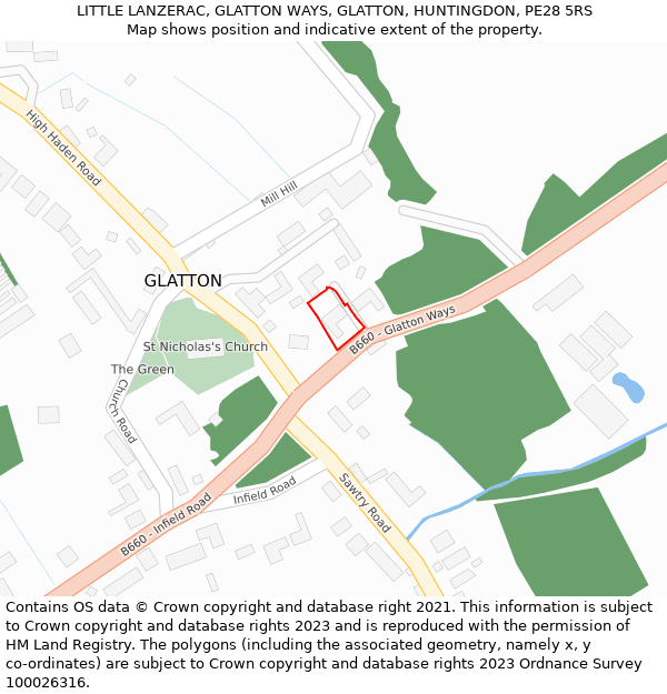 LITTLE LANZERAC, GLATTON WAYS, GLATTON, HUNTINGDON, PE28 5RS: Location map and indicative extent of plot