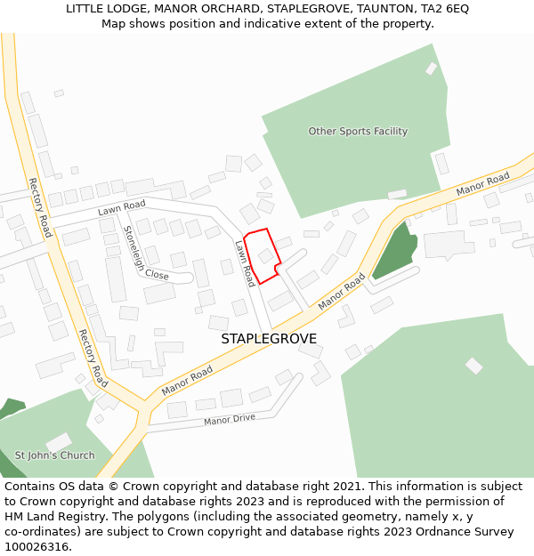 LITTLE LODGE, MANOR ORCHARD, STAPLEGROVE, TAUNTON, TA2 6EQ: Location map and indicative extent of plot