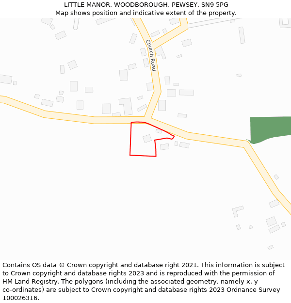 LITTLE MANOR, WOODBOROUGH, PEWSEY, SN9 5PG: Location map and indicative extent of plot