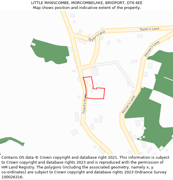 LITTLE MANSCOMBE, MORCOMBELAKE, BRIDPORT, DT6 6EE: Location map and indicative extent of plot