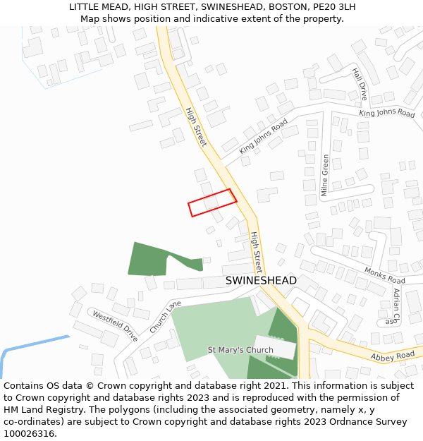 LITTLE MEAD, HIGH STREET, SWINESHEAD, BOSTON, PE20 3LH: Location map and indicative extent of plot