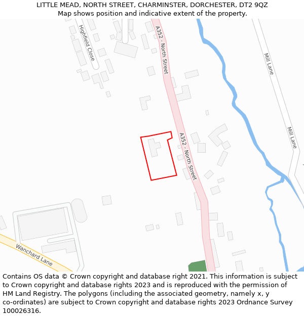 LITTLE MEAD, NORTH STREET, CHARMINSTER, DORCHESTER, DT2 9QZ: Location map and indicative extent of plot