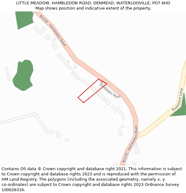 LITTLE MEADOW, HAMBLEDON ROAD, DENMEAD, WATERLOOVILLE, PO7 6HD: Location map and indicative extent of plot