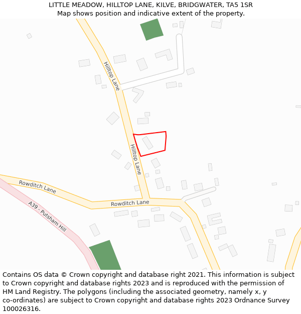 LITTLE MEADOW, HILLTOP LANE, KILVE, BRIDGWATER, TA5 1SR: Location map and indicative extent of plot