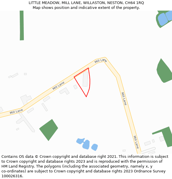 LITTLE MEADOW, MILL LANE, WILLASTON, NESTON, CH64 1RQ: Location map and indicative extent of plot