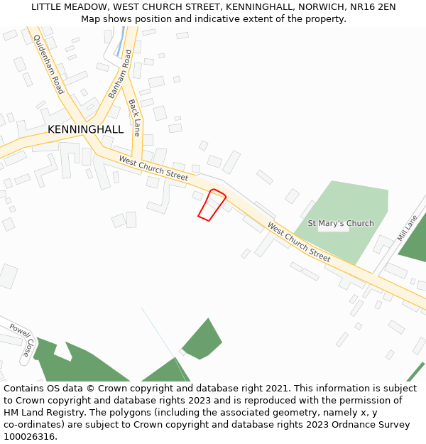 LITTLE MEADOW, WEST CHURCH STREET, KENNINGHALL, NORWICH, NR16 2EN: Location map and indicative extent of plot