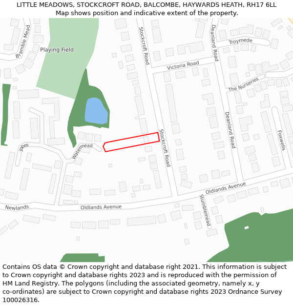 LITTLE MEADOWS, STOCKCROFT ROAD, BALCOMBE, HAYWARDS HEATH, RH17 6LL: Location map and indicative extent of plot
