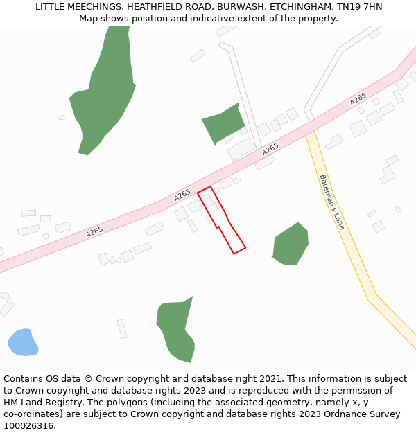 LITTLE MEECHINGS, HEATHFIELD ROAD, BURWASH, ETCHINGHAM, TN19 7HN: Location map and indicative extent of plot