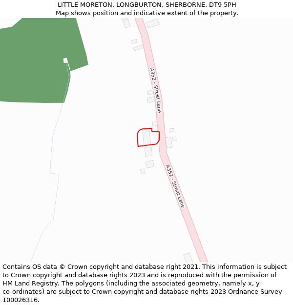 LITTLE MORETON, LONGBURTON, SHERBORNE, DT9 5PH: Location map and indicative extent of plot