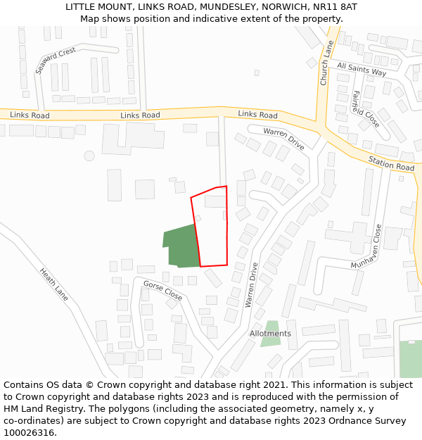 LITTLE MOUNT, LINKS ROAD, MUNDESLEY, NORWICH, NR11 8AT: Location map and indicative extent of plot