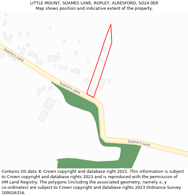 LITTLE MOUNT, SOAMES LANE, ROPLEY, ALRESFORD, SO24 0ER: Location map and indicative extent of plot