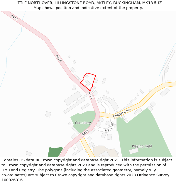 LITTLE NORTHOVER, LILLINGSTONE ROAD, AKELEY, BUCKINGHAM, MK18 5HZ: Location map and indicative extent of plot