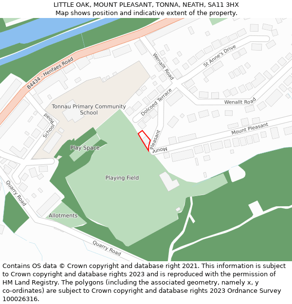 LITTLE OAK, MOUNT PLEASANT, TONNA, NEATH, SA11 3HX: Location map and indicative extent of plot