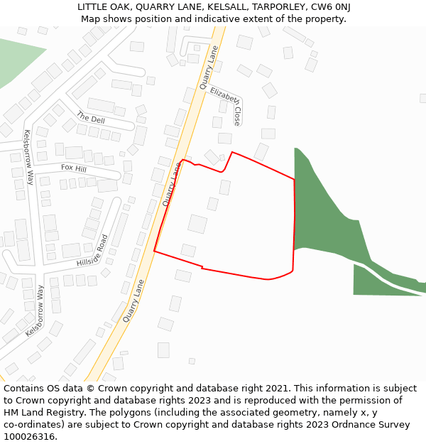 LITTLE OAK, QUARRY LANE, KELSALL, TARPORLEY, CW6 0NJ: Location map and indicative extent of plot