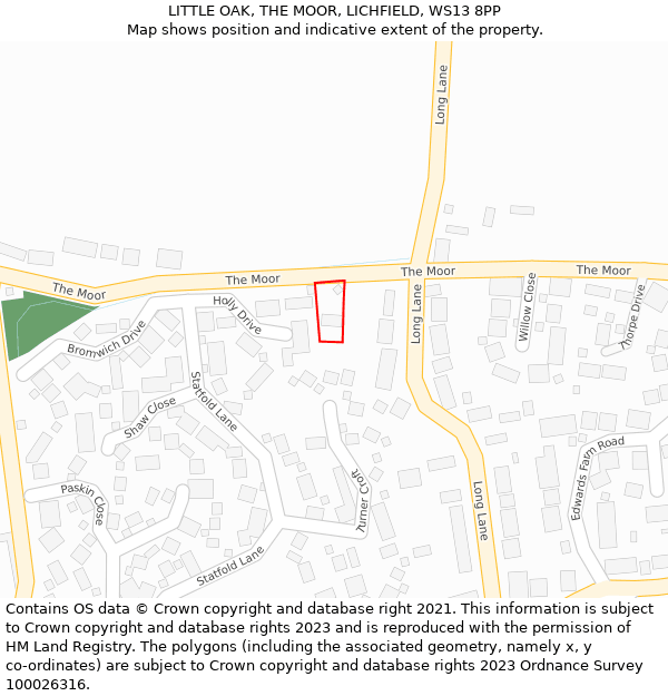 LITTLE OAK, THE MOOR, LICHFIELD, WS13 8PP: Location map and indicative extent of plot