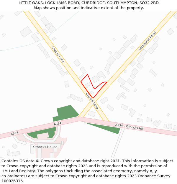 LITTLE OAKS, LOCKHAMS ROAD, CURDRIDGE, SOUTHAMPTON, SO32 2BD: Location map and indicative extent of plot