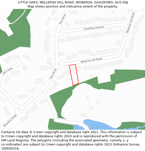 LITTLE OAKS, MELLERSH HILL ROAD, WONERSH, GUILDFORD, GU5 0QJ: Location map and indicative extent of plot