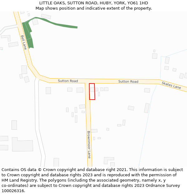 LITTLE OAKS, SUTTON ROAD, HUBY, YORK, YO61 1HD: Location map and indicative extent of plot