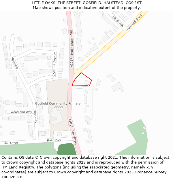 LITTLE OAKS, THE STREET, GOSFIELD, HALSTEAD, CO9 1ST: Location map and indicative extent of plot