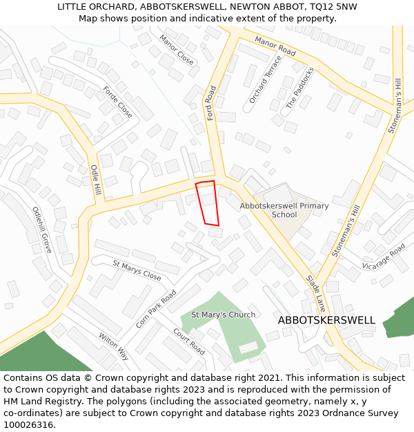 LITTLE ORCHARD, ABBOTSKERSWELL, NEWTON ABBOT, TQ12 5NW: Location map and indicative extent of plot