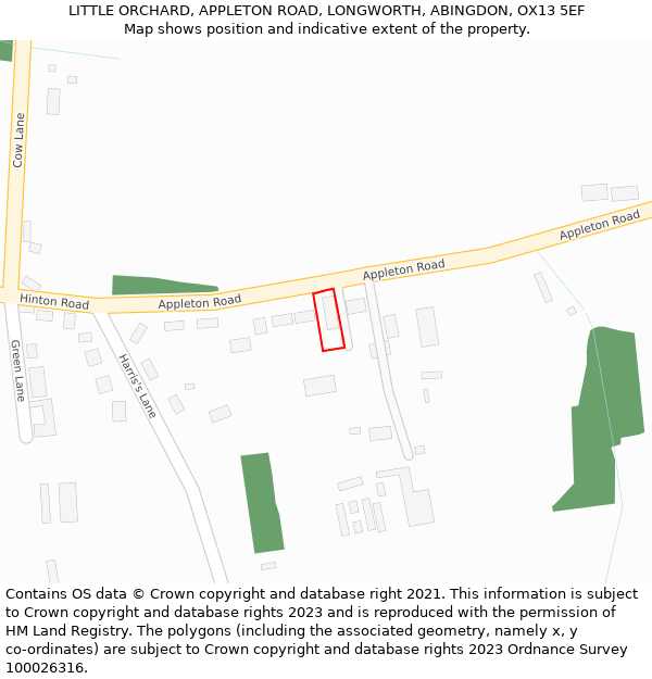 LITTLE ORCHARD, APPLETON ROAD, LONGWORTH, ABINGDON, OX13 5EF: Location map and indicative extent of plot