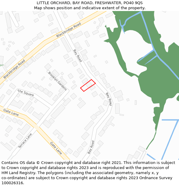 LITTLE ORCHARD, BAY ROAD, FRESHWATER, PO40 9QS: Location map and indicative extent of plot