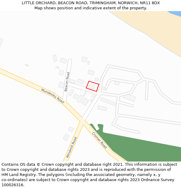 LITTLE ORCHARD, BEACON ROAD, TRIMINGHAM, NORWICH, NR11 8DX: Location map and indicative extent of plot