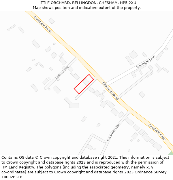 LITTLE ORCHARD, BELLINGDON, CHESHAM, HP5 2XU: Location map and indicative extent of plot