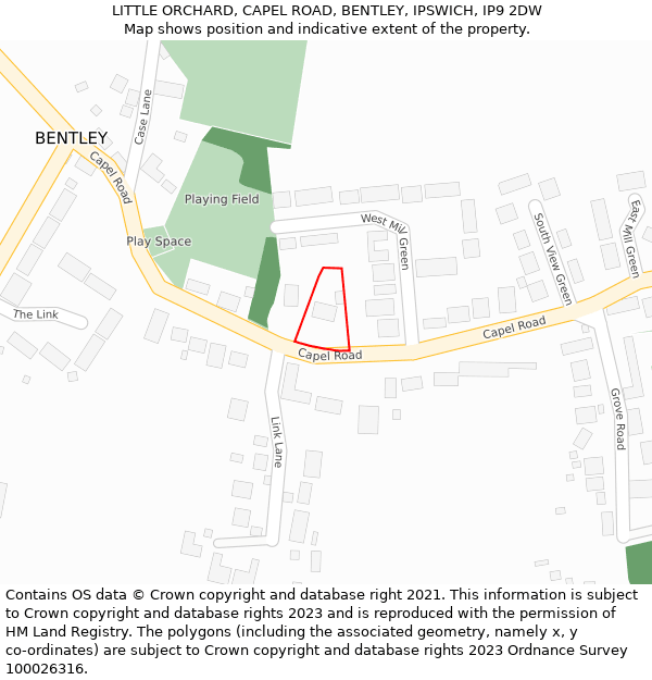 LITTLE ORCHARD, CAPEL ROAD, BENTLEY, IPSWICH, IP9 2DW: Location map and indicative extent of plot