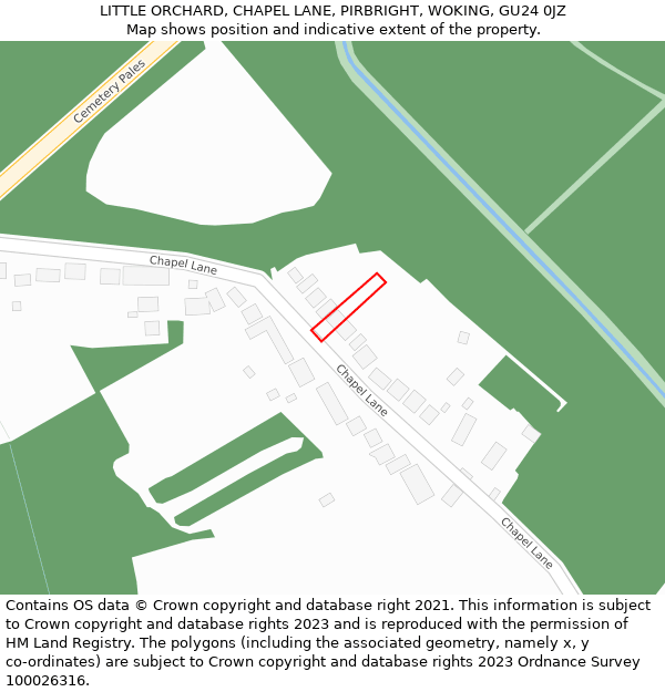 LITTLE ORCHARD, CHAPEL LANE, PIRBRIGHT, WOKING, GU24 0JZ: Location map and indicative extent of plot