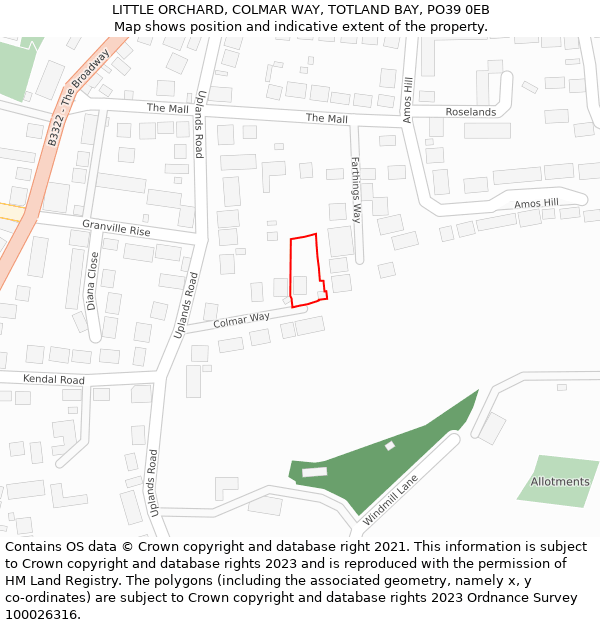 LITTLE ORCHARD, COLMAR WAY, TOTLAND BAY, PO39 0EB: Location map and indicative extent of plot