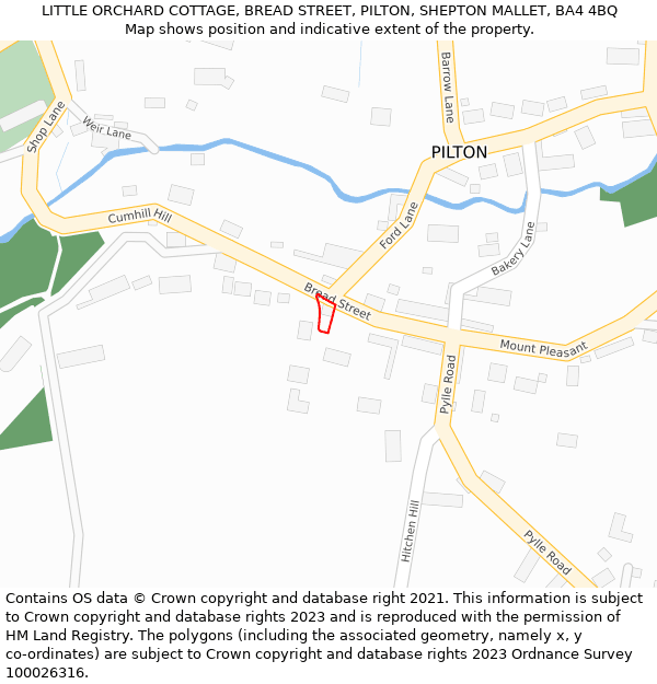 LITTLE ORCHARD COTTAGE, BREAD STREET, PILTON, SHEPTON MALLET, BA4 4BQ: Location map and indicative extent of plot