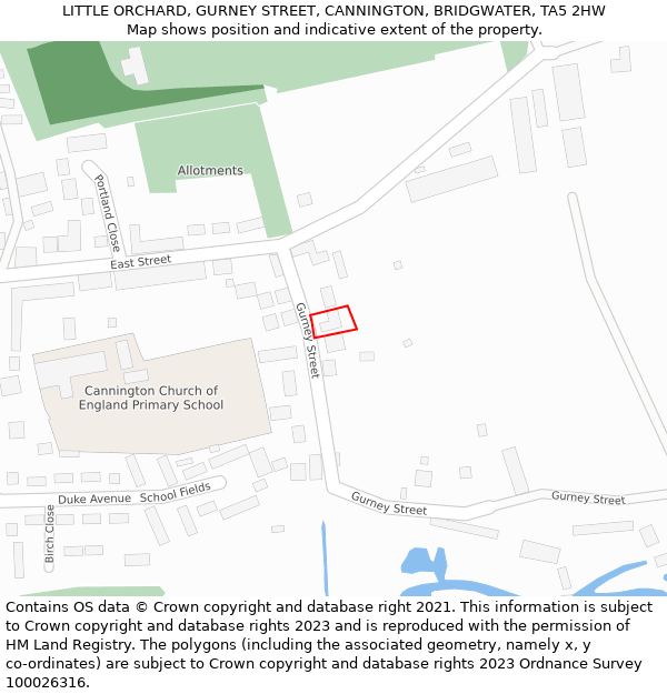 LITTLE ORCHARD, GURNEY STREET, CANNINGTON, BRIDGWATER, TA5 2HW: Location map and indicative extent of plot