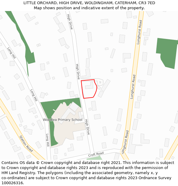 LITTLE ORCHARD, HIGH DRIVE, WOLDINGHAM, CATERHAM, CR3 7ED: Location map and indicative extent of plot