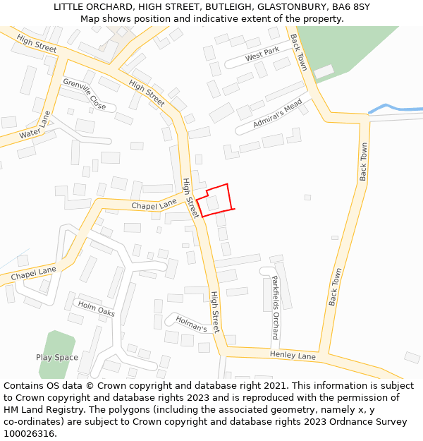 LITTLE ORCHARD, HIGH STREET, BUTLEIGH, GLASTONBURY, BA6 8SY: Location map and indicative extent of plot