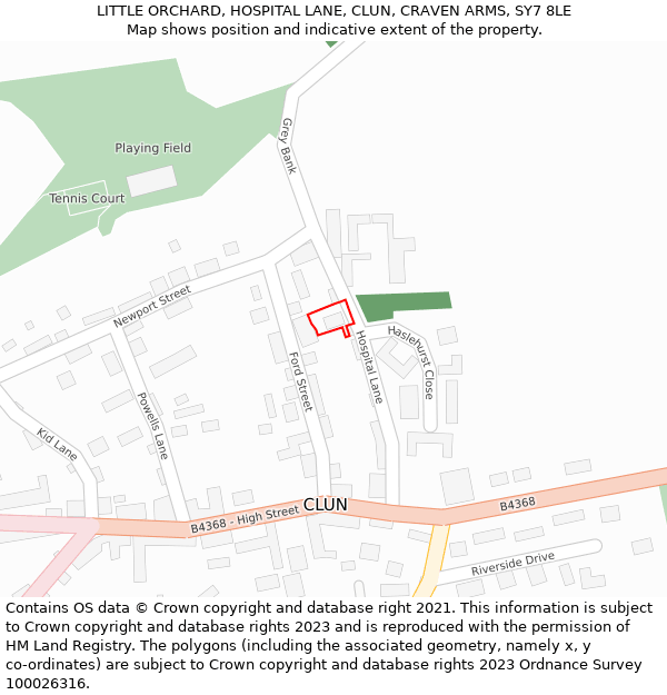 LITTLE ORCHARD, HOSPITAL LANE, CLUN, CRAVEN ARMS, SY7 8LE: Location map and indicative extent of plot