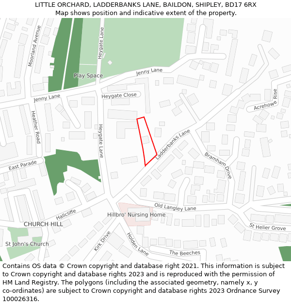 LITTLE ORCHARD, LADDERBANKS LANE, BAILDON, SHIPLEY, BD17 6RX: Location map and indicative extent of plot