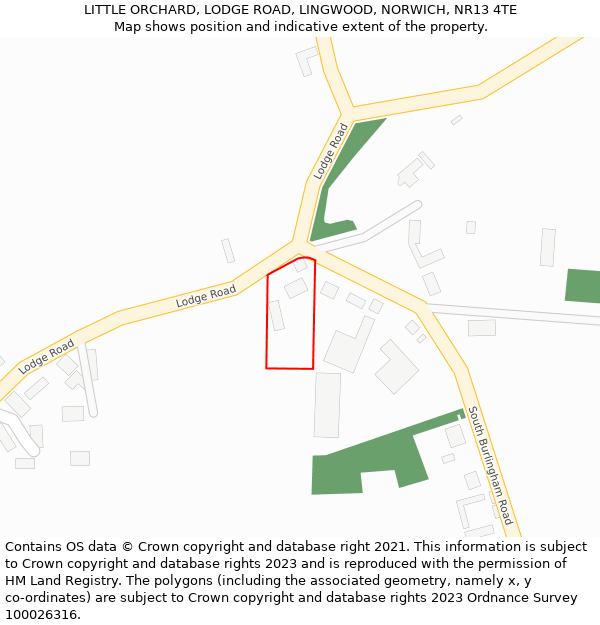 LITTLE ORCHARD, LODGE ROAD, LINGWOOD, NORWICH, NR13 4TE: Location map and indicative extent of plot