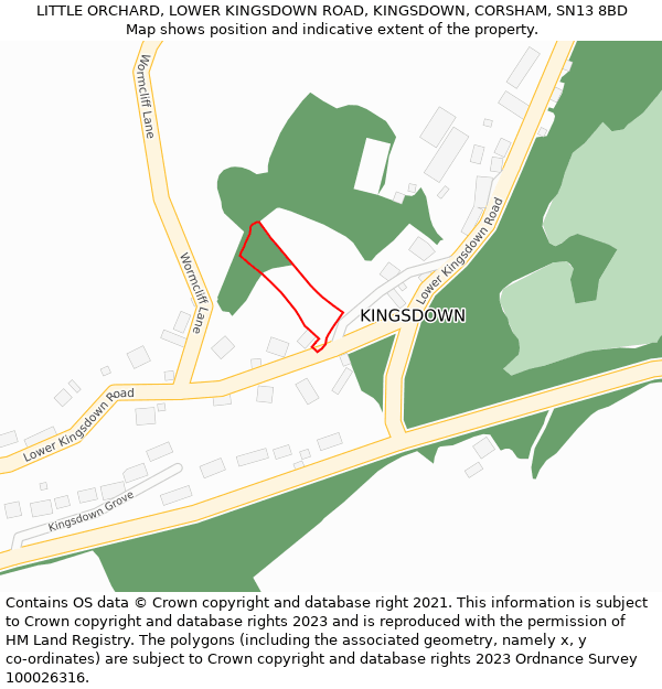 LITTLE ORCHARD, LOWER KINGSDOWN ROAD, KINGSDOWN, CORSHAM, SN13 8BD: Location map and indicative extent of plot