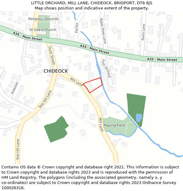 LITTLE ORCHARD, MILL LANE, CHIDEOCK, BRIDPORT, DT6 6JS: Location map and indicative extent of plot