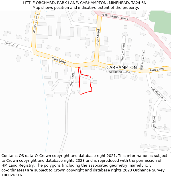 LITTLE ORCHARD, PARK LANE, CARHAMPTON, MINEHEAD, TA24 6NL: Location map and indicative extent of plot