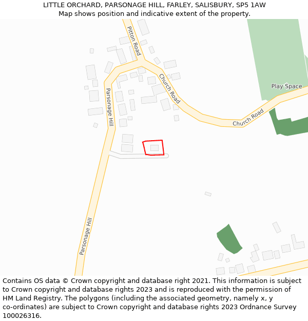 LITTLE ORCHARD, PARSONAGE HILL, FARLEY, SALISBURY, SP5 1AW: Location map and indicative extent of plot