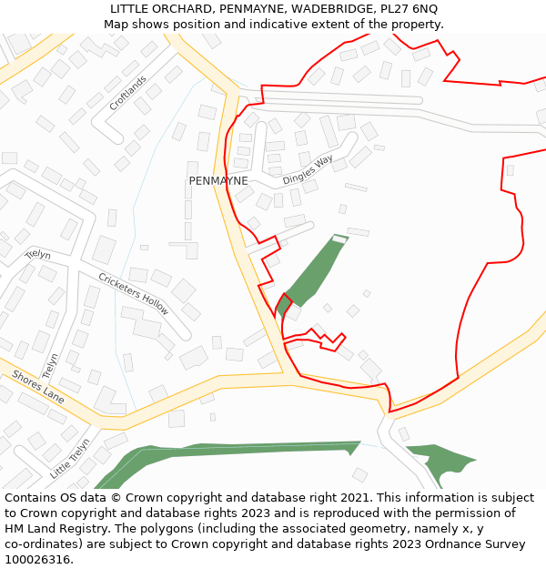 LITTLE ORCHARD, PENMAYNE, WADEBRIDGE, PL27 6NQ: Location map and indicative extent of plot