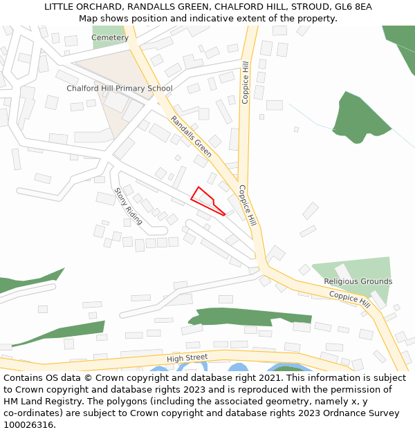 LITTLE ORCHARD, RANDALLS GREEN, CHALFORD HILL, STROUD, GL6 8EA: Location map and indicative extent of plot