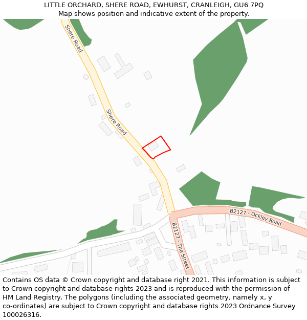 LITTLE ORCHARD, SHERE ROAD, EWHURST, CRANLEIGH, GU6 7PQ: Location map and indicative extent of plot